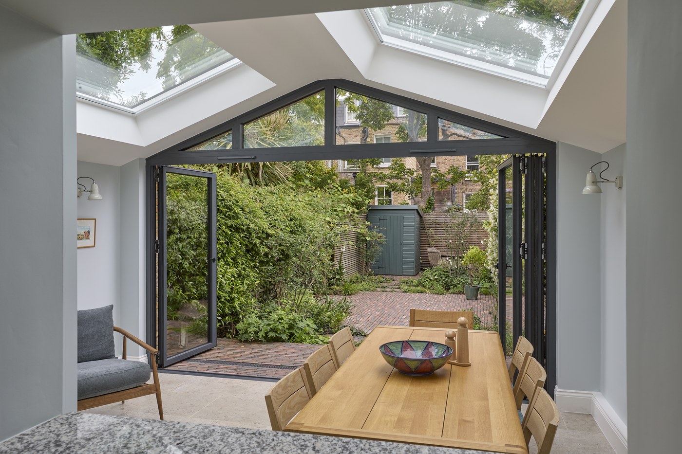 Rear extension at Ceylon Road with full-width aluminium glazing and roof glazing above